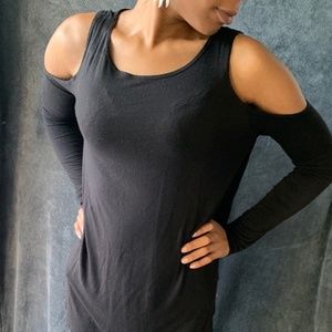 Open Shoulder Black Long Sleeeved Blouse Lyss Loo